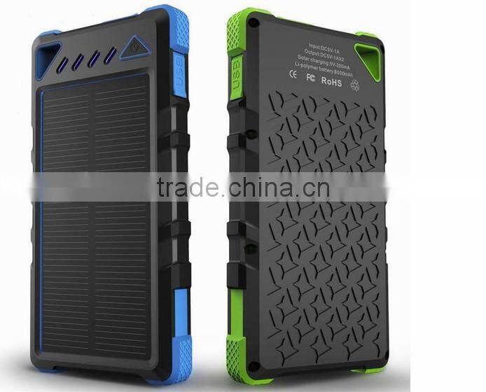 solar power bank charger, 8000mah, waterproof,