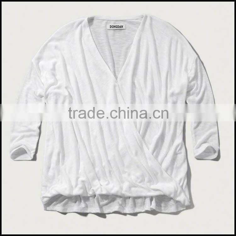 Women latest fashion blouse design chiffion draped wrap blouse 2015