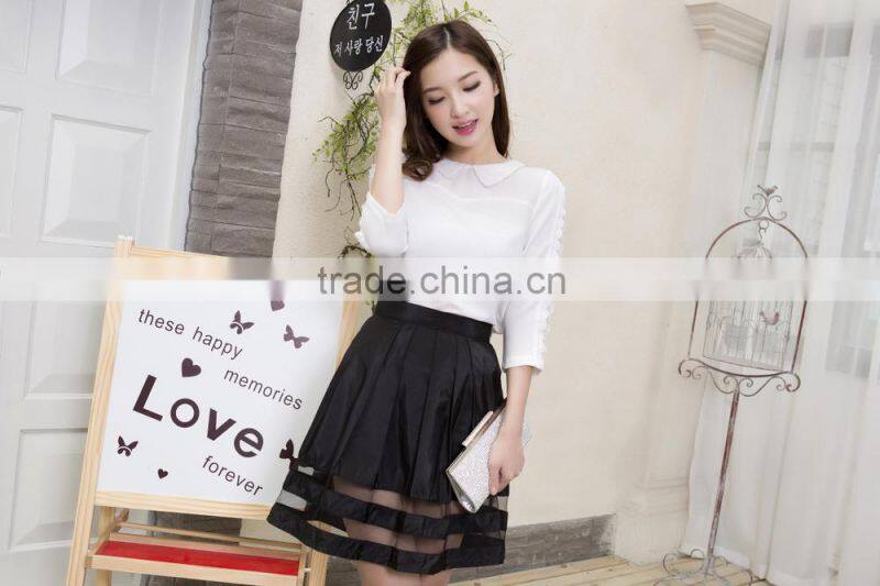 2015 ShangYi latest shirt designs for women t shirt long sleeve shirt with Voile lace