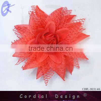 2013 Fashion red handmade lace fabric brooch flower
