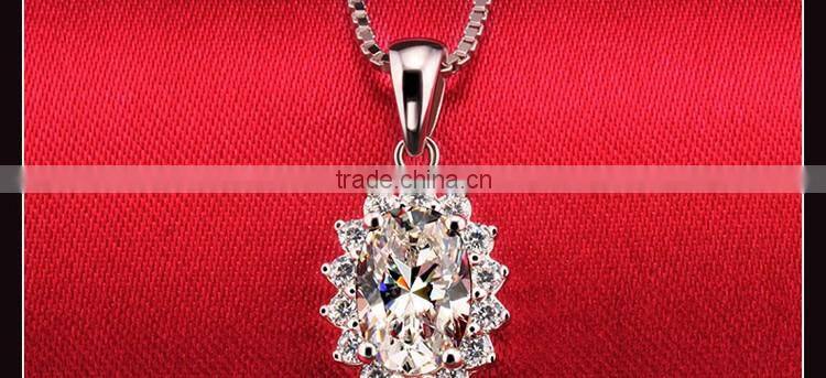 925 silver necklace pendant oval shape syntheric diamond setting pendant short chain necklace