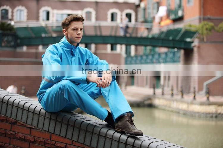 2016 Custom One Piece Rain Suits with reflective strip Reflective Safety Rain Coverall