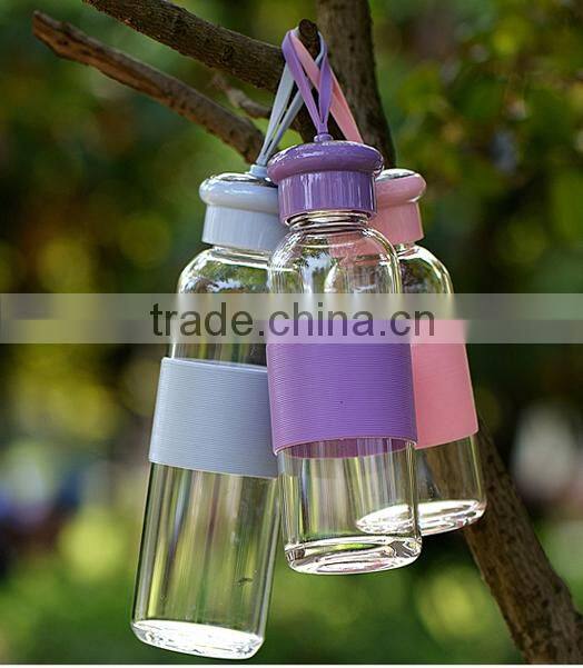Borosilicate Glass Craft decorating glass water bottle Drinking glass decorations with silicone sleeve