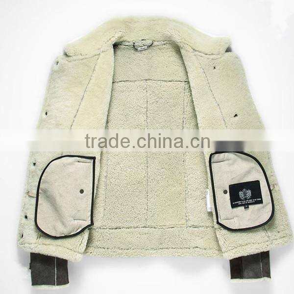 Sheepskin Shearling with Lamb Fur Collar Leather Jacket For Women