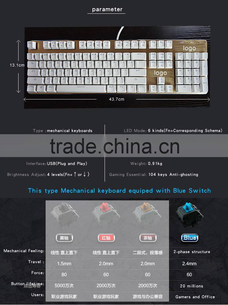 Cool Backlight LED Wired Gaming Mechanical Keyboard For Keyboard Gamer