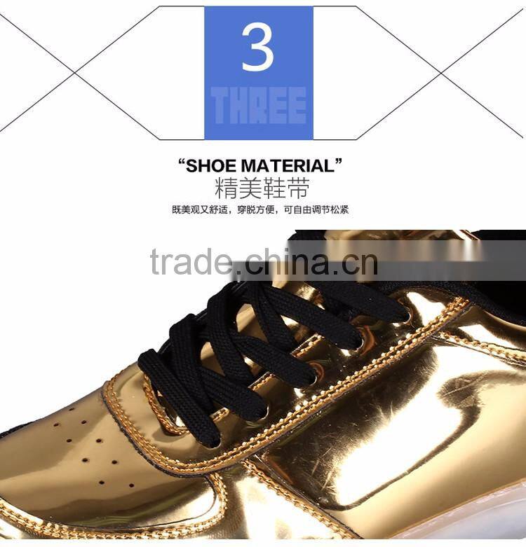 boys girls soft wear LED Luminous sports leisure shoes lace-up led flash evening shoes golden silver color