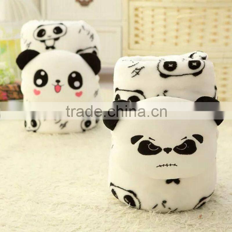 creative lovely cartoon panda style car office TV plush down cushuion pillow 3 in 1 set AC blanket