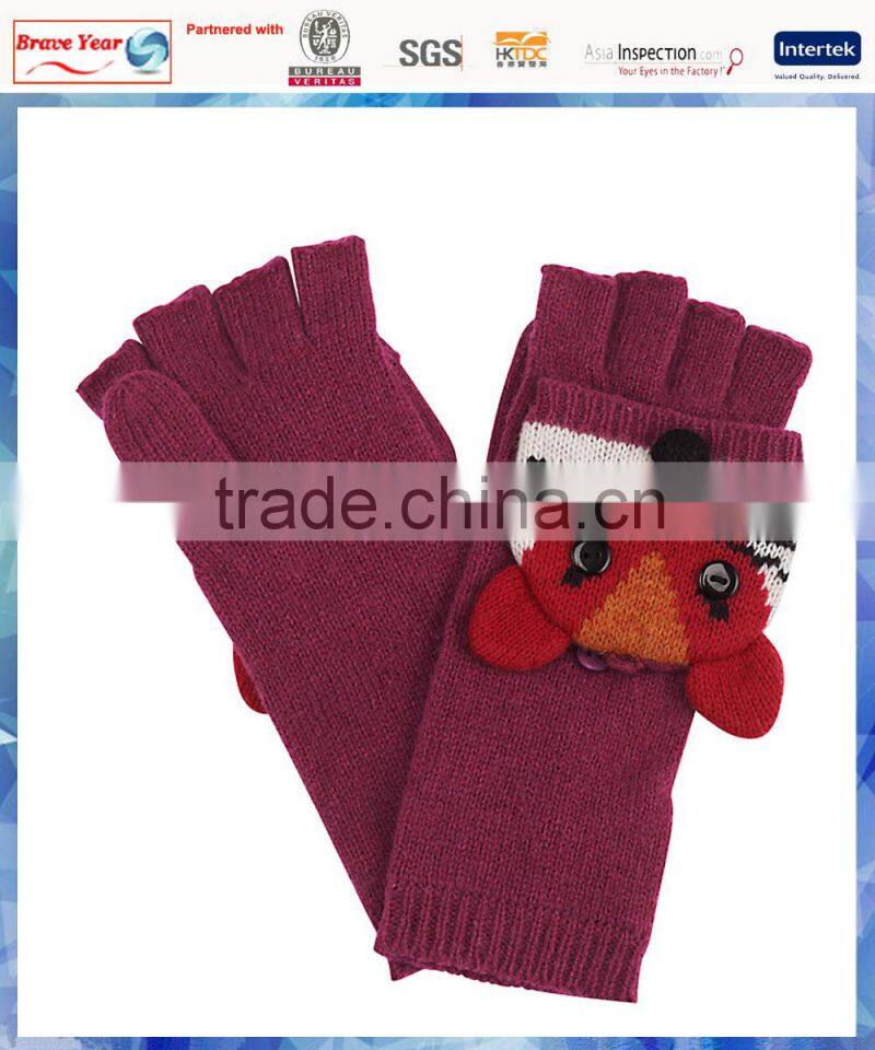 2014 fashion fox caped knitted fingerless gloves for women