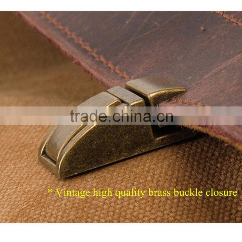 Durable Multi-purpose Waxed Canvas Vertical Men Leather Briefcase Bag Wholesale