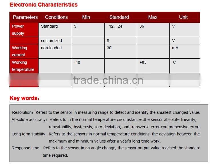 standard single axis inclinometer, clinometer, clination sensor Output through serial interface RS232 ,RS485 or TTL.