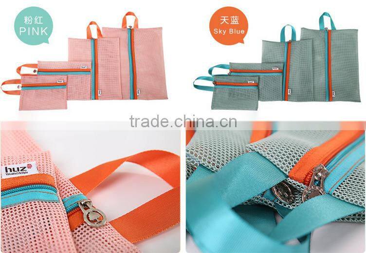 4 Pcs Handle Foldable Nylon Mesh Travel Luggage Wash Bag Clothes Storage Pouch