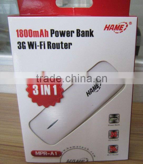 HAME MPR- A1 150Mbps 3G WiFi Router,3G Router Built-in1800mAh Lithium Battery portable power bank 3g wifi router