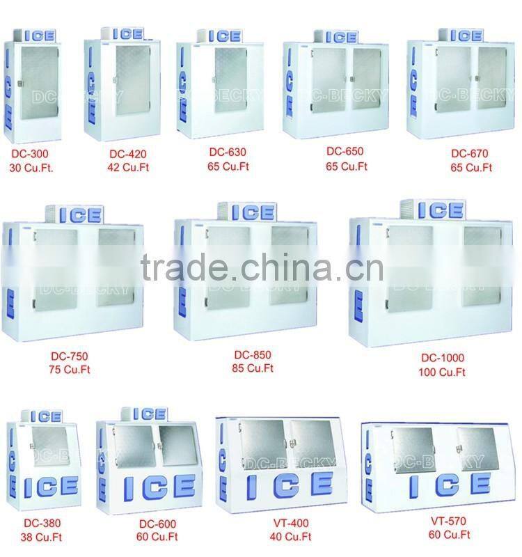 Refrigerated ice storage box with static refrigeration system