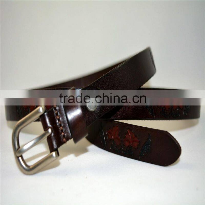 2.5CM genuine cowhide leather with flower pattern design for wemen belts
