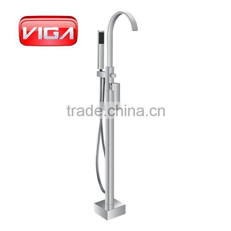 Traditional bath shower mixer dual handles floor stand faucet