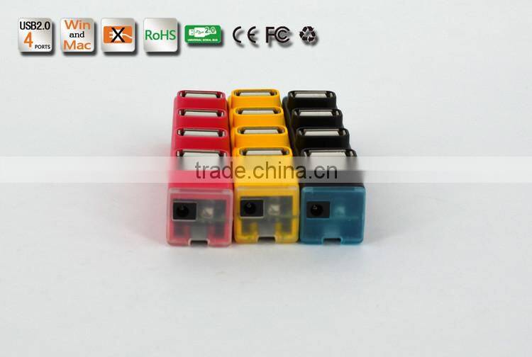Hi-speed 4 port Mini Colorful usb 2.0 hub 480Mbps for Windows 95/98/2000/2003/ME/XP/Vista or Mac OS 8.1above