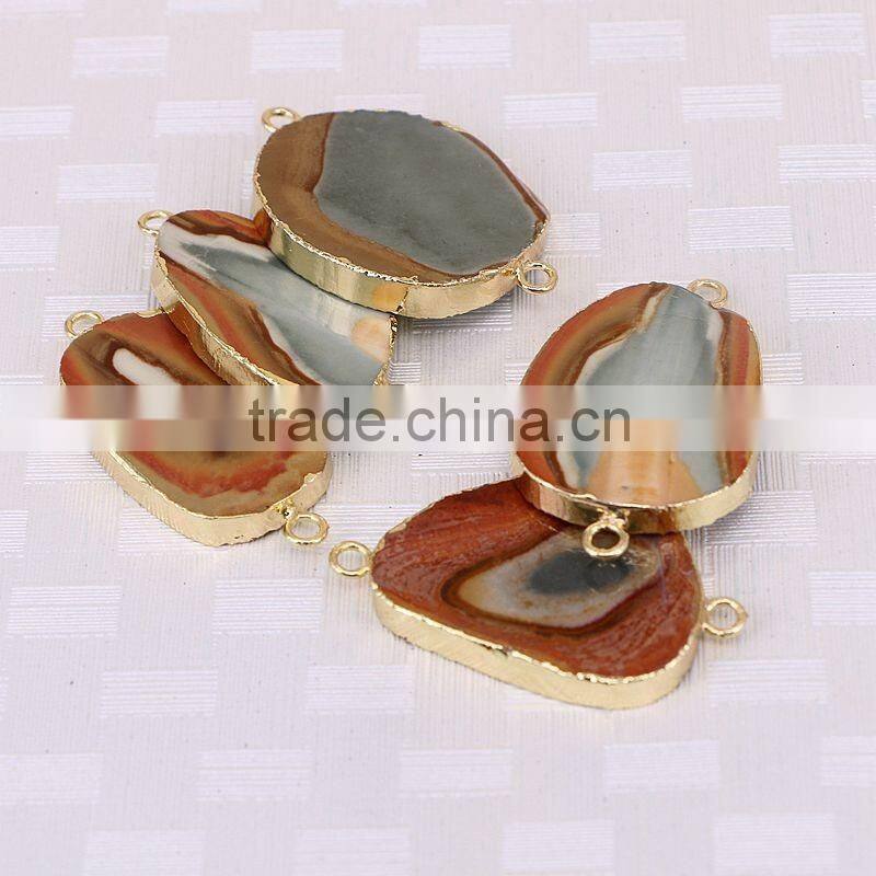 Charm Agate Druzy Connector Beads, Gold Plated Edged Picture Stone Beads For Jewelry Making
