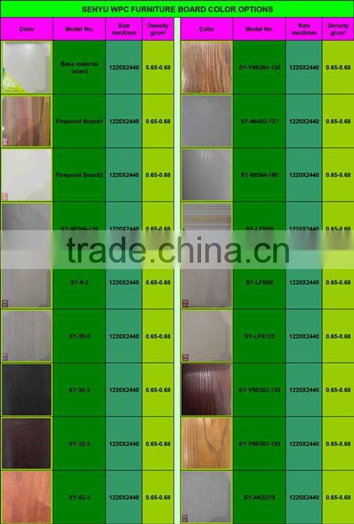 2015 senyu wpc interior waterproof and fireproof furniture board