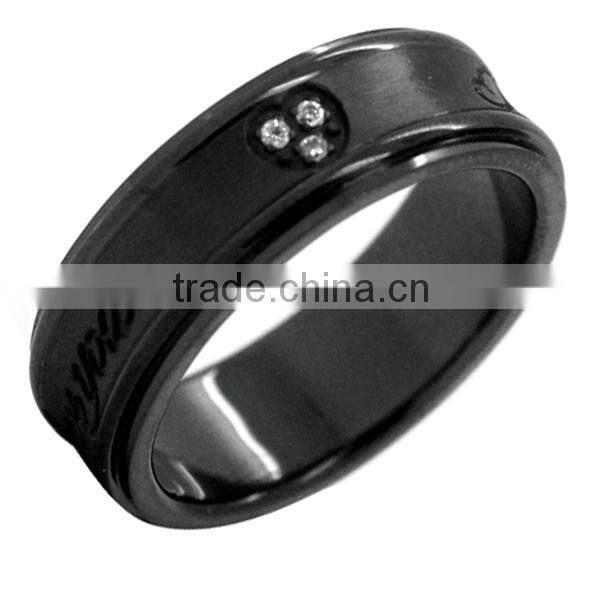 Fashion custom CZ stone black zirconium wedding ring