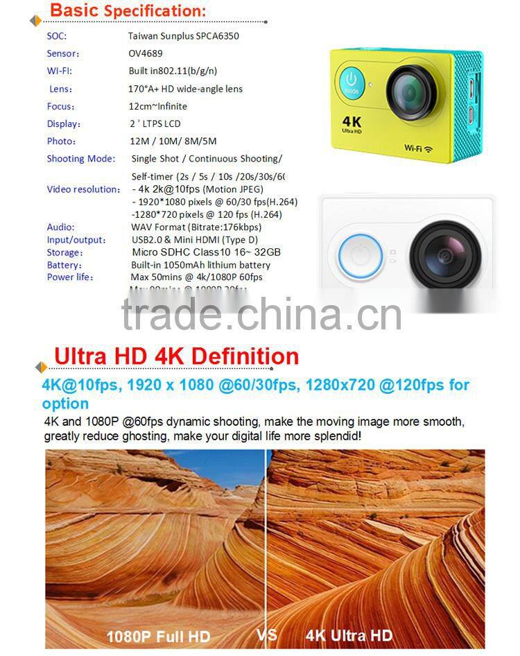 Brand New Real 4k Wifi Full HD 1080P DV Waterfrool Mini Sport Action Camera