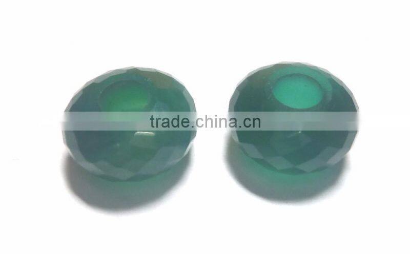 Genuine Green Onyx Faceted Handmade Roundel Big Hole Beads