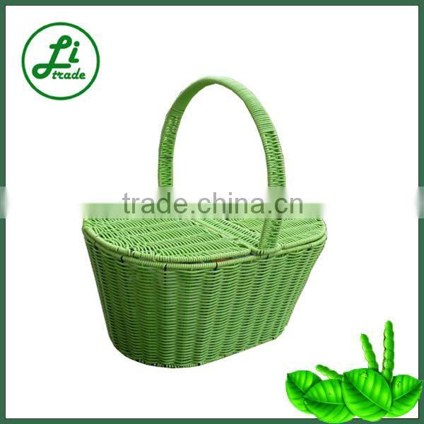Plastic rattan basket hamper with handle