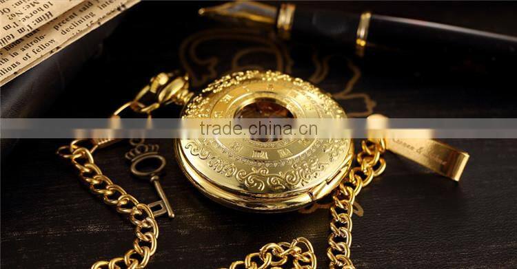 Skeleton Steampunk Transparent Half Hunter Roman Dial Gold Mechanical Pocket Watch