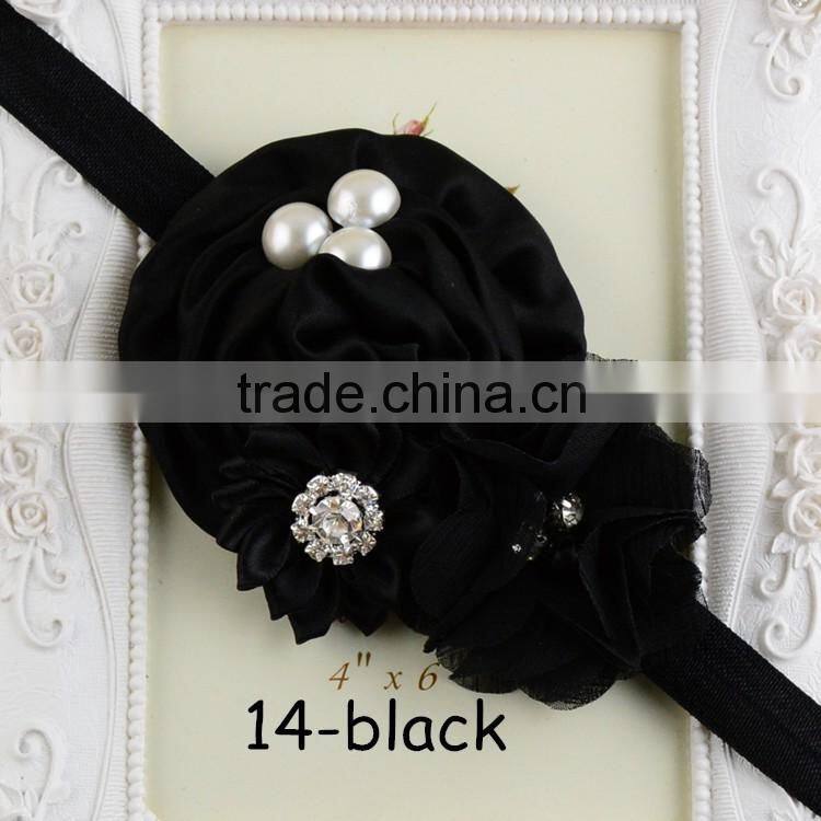 Satin Flower Pearl Headband Baby Headband 2016 QueenBaby Headwear
