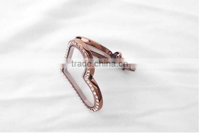 wholesale fashion newest metal heart pendant lockets heart charms lockets memory magnet crystal lockets