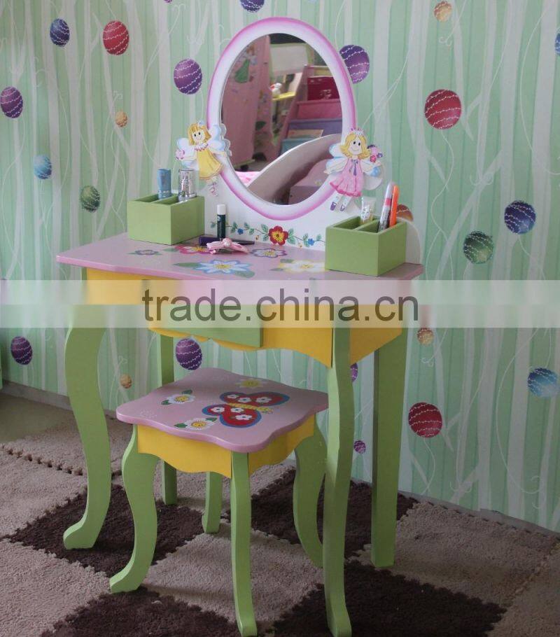 Girl vanity solid wood dressing table with lift up mirror chirldren desk
