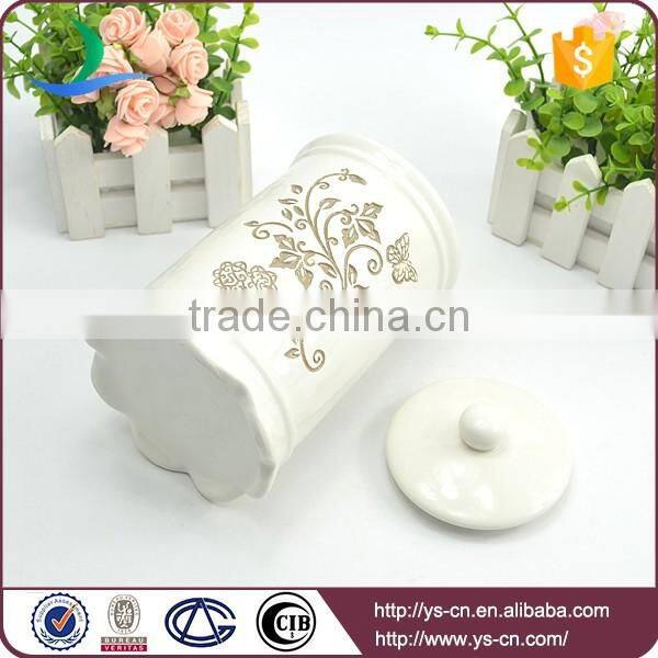 Houseware white ceramic salt jar with engraved