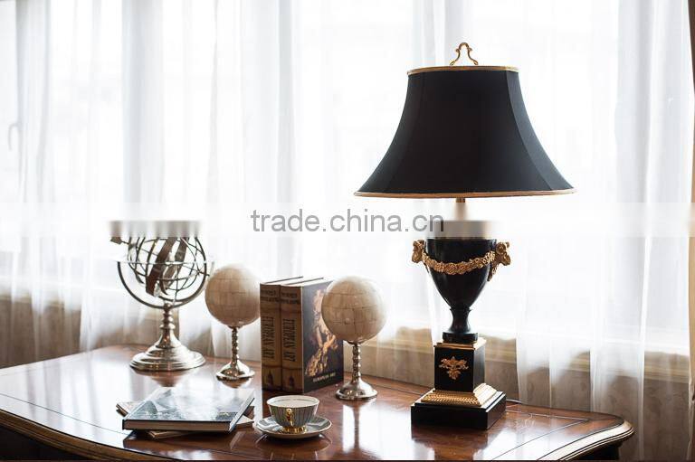 Pure brass carving decorative black marble table lamp with black fabric lampshade