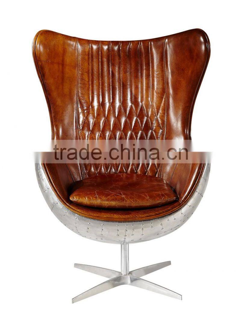 modern egg shaped ajustable swivel leisure chair with real fur leather