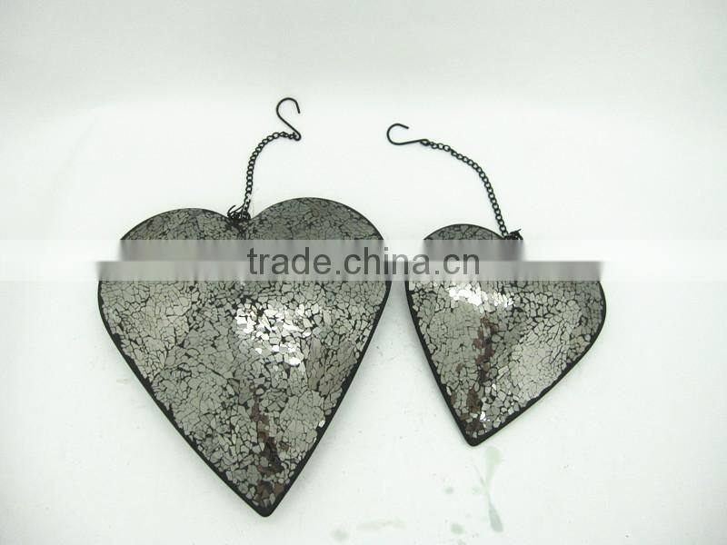 Christmas Ornaments Cracked Silver Mosaic Metal Heart Hanging Decorations