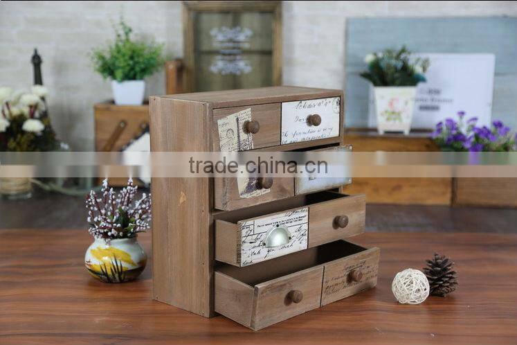 Zakka grocery retro wooden four drawer desktop storage box