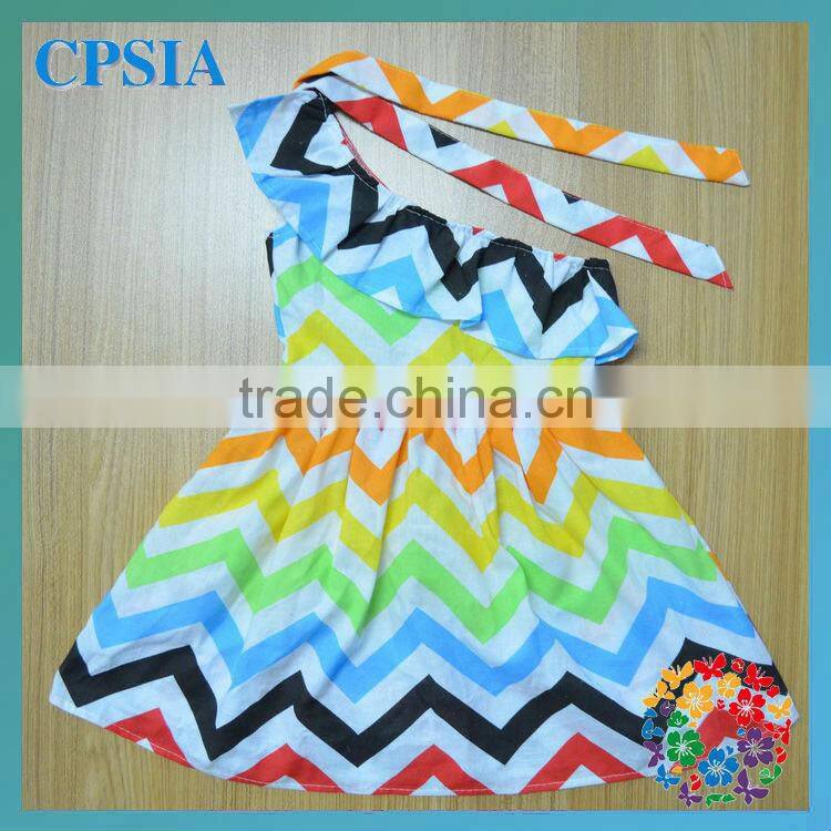 2013 Wholesale girl chevron dress cotton party dresses for 3 year old girl one shoulder chevron baby dress