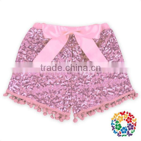 Silver Sequin Back Cotton With Bow Girls Shorts Boutique Baby Sequin Shorts