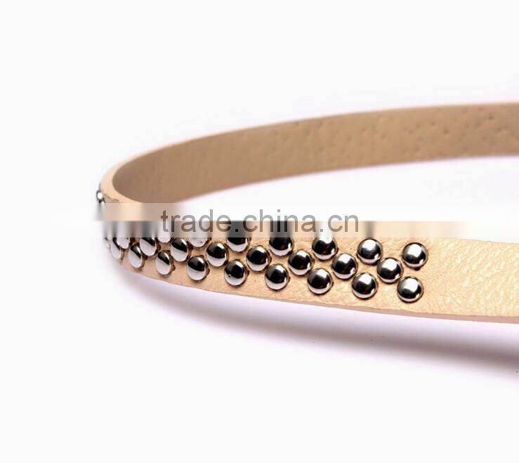 New designed fashion rivet decorated lady thin PU waist belt