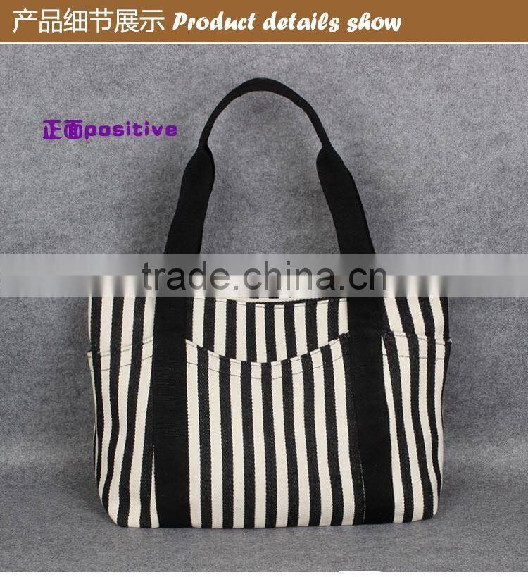 Black and White Stripes Canvas Handbag For Women