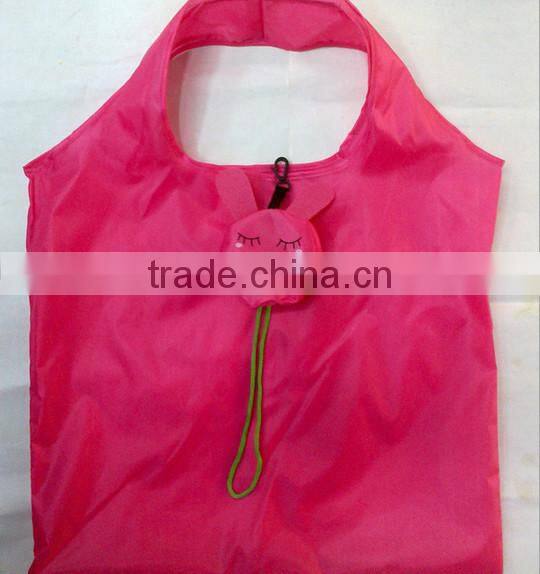 Pink Cute Rabbit shape polyester folding grocery shopping bag