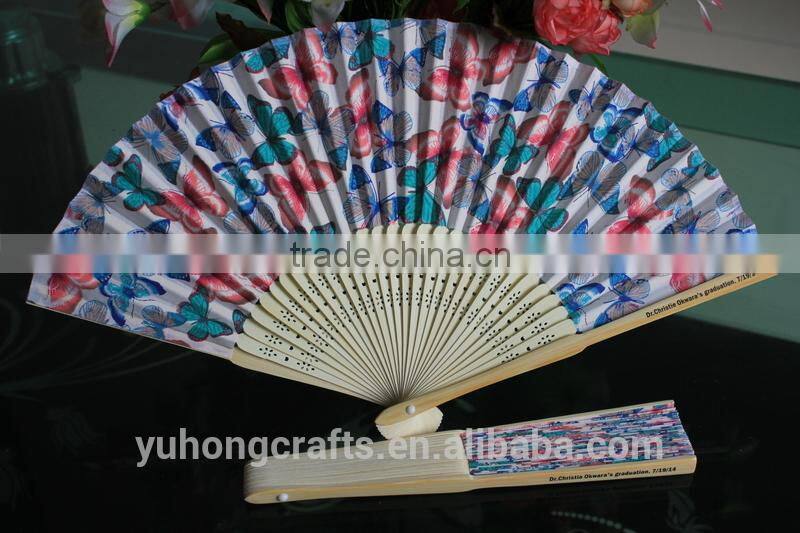 Promotional cotton cloth hand fan with butterfly