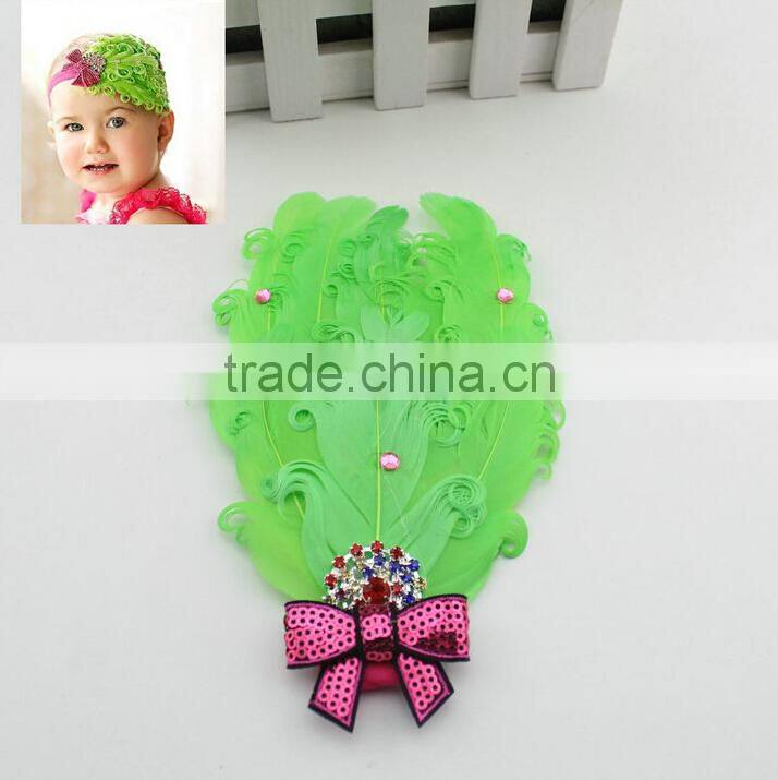 New Fashion Unique Baby Elastic Lace Headband Baby Girls Hair Turban Headband Wholesale Cute Baby Girls Feather Hairband