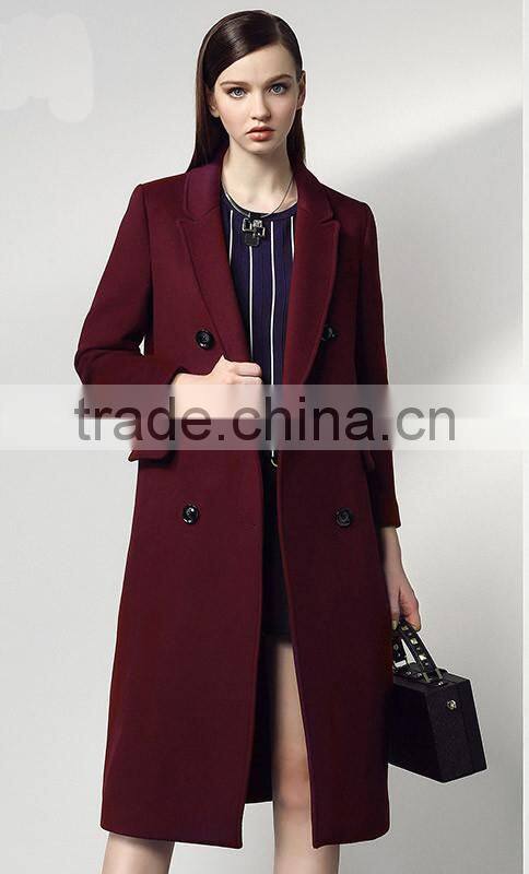 Women Wool Coat Double Breasted Peacoat Fall Winter Solid Color Trench Coat Back Split Black Lady Swing Long Coats Plus Size