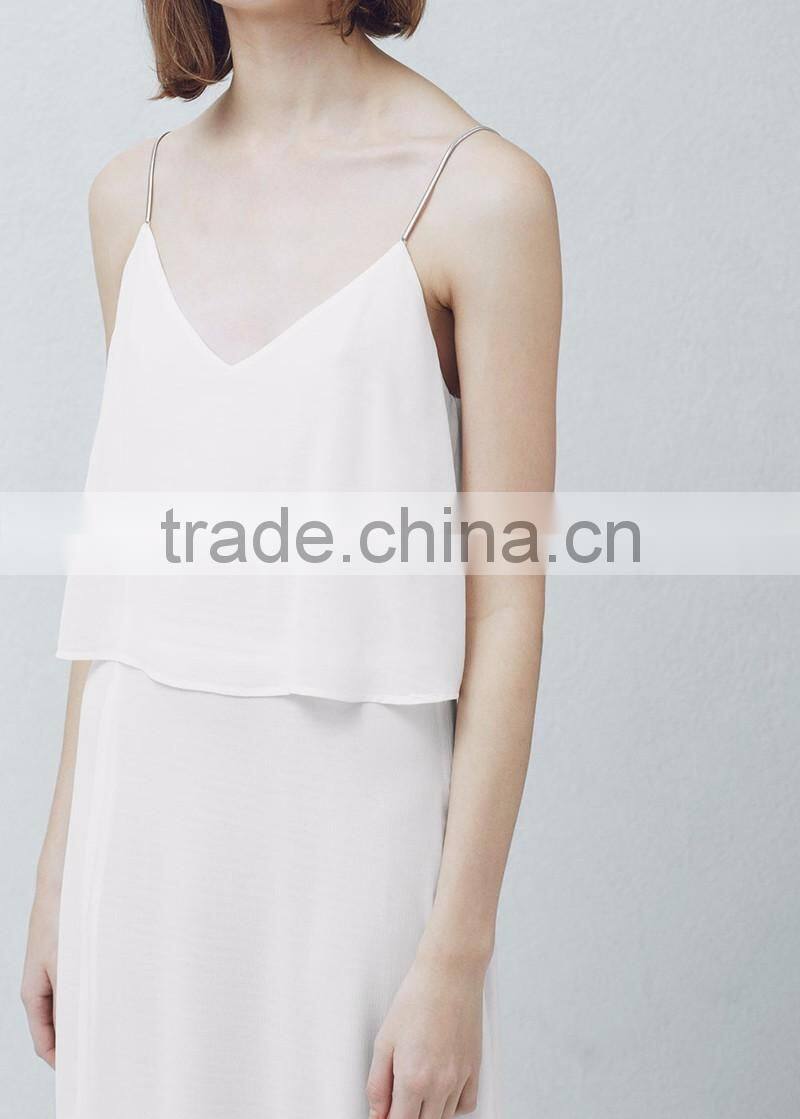 summer clothing spaghetti strap plain white chiffon maxi dresses women long dress chiffon new style