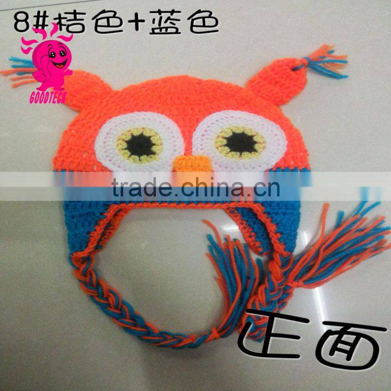 Hot sale 2015 Owl baby black and orange wool hats, green eyes Color matching hats