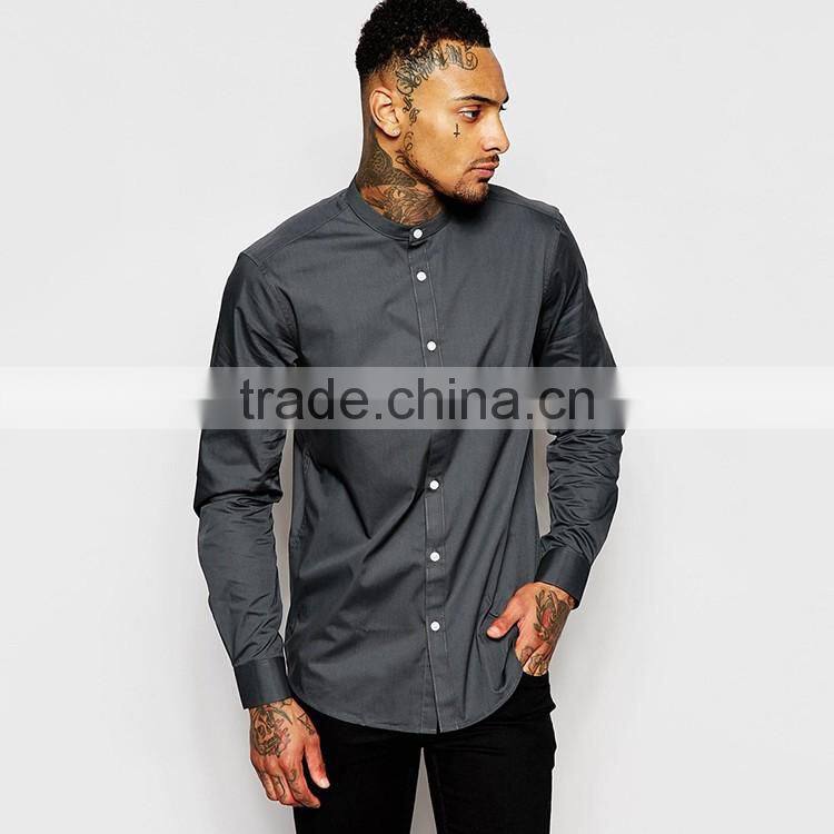 Mens grey cotton shirt with grandad collar