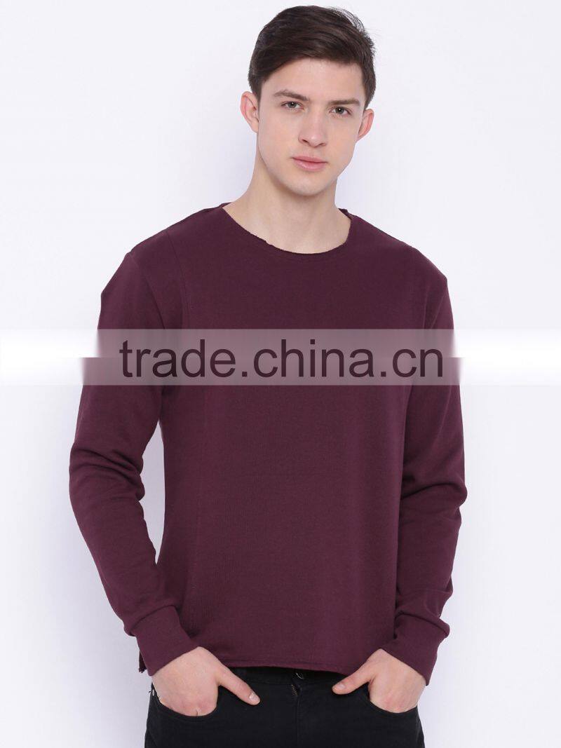 Maroon Sweatshirt Round Neck Long Sleeves Custom Color Plain Mens Casual Autumn Sweater 260G Cotton Fleece Fashion Solid Sweater