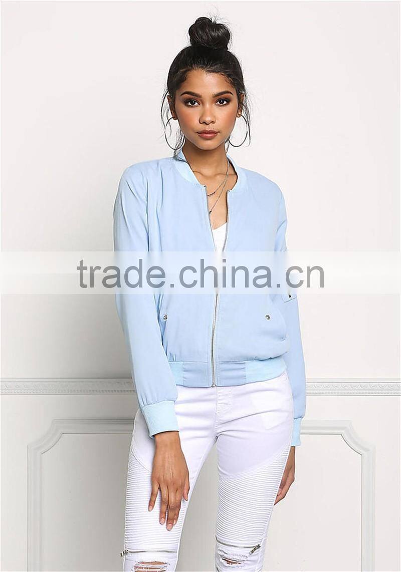 MGOO Custom New Designs 100% Polyester Custom Jackets Women Sky Blue Padded Coat Muslim Fit Fashion Tops