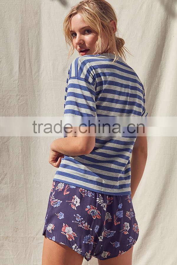 MGOO Fashion Design Stripe Round Neck T Shirt 180 GSM 100% Cotton Wonder Woman T Shirts With Pocket