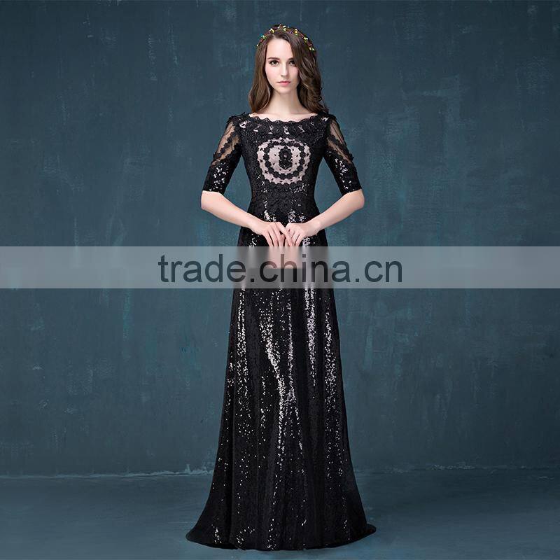 MGOO Wholesale Cheap Price Elegant Chiffon Evening Dresses Long Black beaded Wedding Party Vestidos 2064